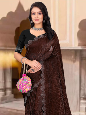 Sinauli Self Design Bollywood Silk Blend, Lycra Blend Saree(Brown)