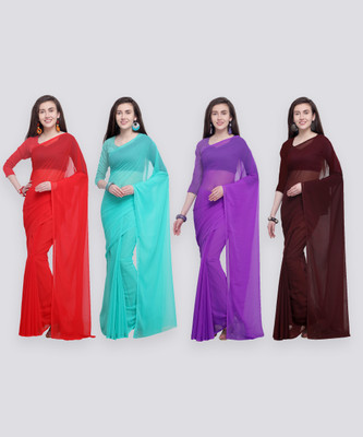 Anand Sarees Dyed Daily Wear Chiffon Saree(Pack of 4, Multicolor)