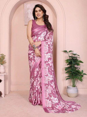 ROOP SUNDARI SAREES Floral Print Daily Wear Pure Silk Saree(Pink)