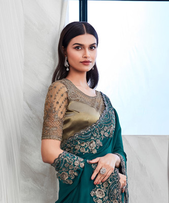 Sareemall Embellished Bollywood Georgette Saree(Dark Blue)
