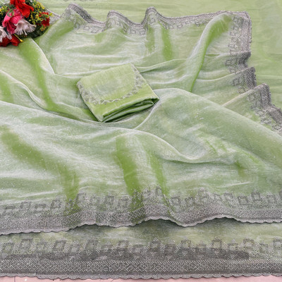 Jennyfab Embellished Bollywood Jimmy choo Saree(Light Green)