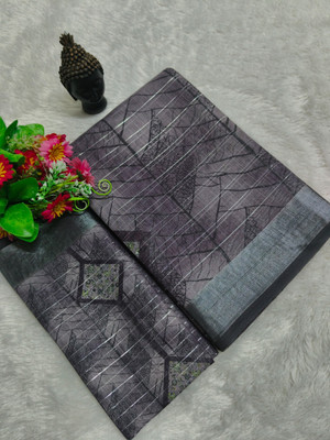 HouseOfCommon Printed Kanjivaram Linen, Cotton Linen Saree(Grey)