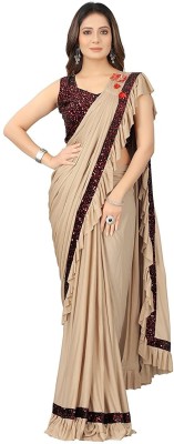 AKFABRICS Embellished Bollywood Lycra Blend Saree(Beige)