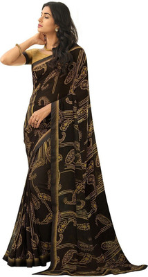 RAJESHWAR FASHION Printed Bollywood Georgette Saree(Brown)