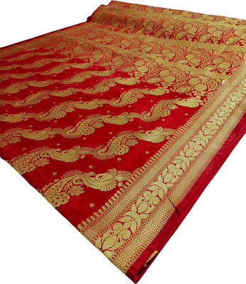 Saree House Woven Banarasi Silk Blend Saree(Red)
