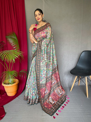 SGF11 Self Design Handloom Cotton Linen Saree(Green)