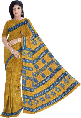 DORI DHAGA Printed Daily Wear Pure Cotton Saree(Yellow)