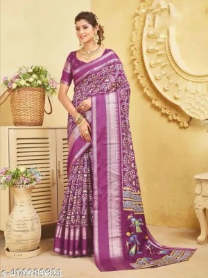 Vraggi Printed Bollywood Art Silk, Silk Blend Saree(Purple)