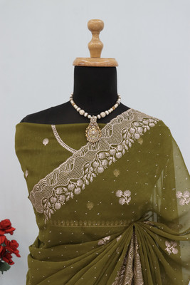 ZOYAL ENTERPRISE Embroidered Bollywood Organza Saree(Light Green)