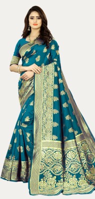 tapovan fashion Embellished, Self Design, Woven Kanjivaram Silk Blend, Jacquard Saree(Light Green)