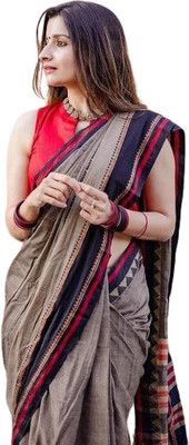 HouseOfCommon Printed Handloom Cotton Blend Saree(Multicolor)