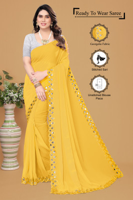 Manan Creation Embellished Bollywood Georgette Saree(Yellow)