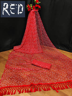 OM AMAR FASHION Embroidered Bollywood Net Saree(Red)