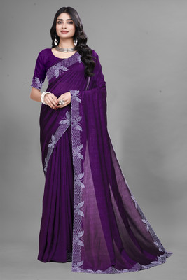 Divastri Embroidered Bollywood Cotton Silk Saree(Purple)
