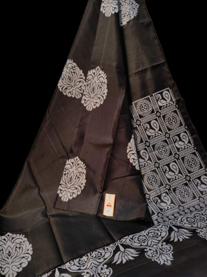 Khodal Zari Work Woven, Floral Print, Temple Border, Paisley, Geometric Print Kanjivaram Pure Silk Saree(Black)