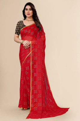 Prutha Fashions Printed Daily Wear Chiffon Saree(Red)