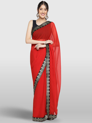 The Textile Hub Solid/Plain Bollywood Georgette Saree(Red)