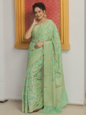 Banarasee Woven Banarasi Cotton Silk Saree(Green)