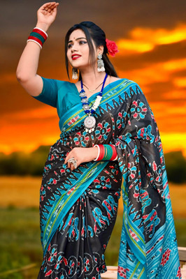 kalyani nx Printed Sambalpuri Pure Cotton Saree(Green)
