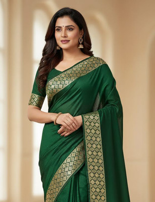 Anugrah Textile Woven Banarasi Lycra Blend, Chiffon Saree(Green)