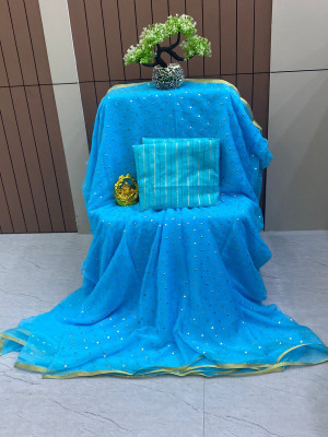 HouseOfCommon Embellished Bollywood Polyester Saree(Light Blue)