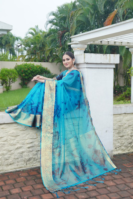Aarunika SKT Dyed Bollywood Organza Saree(Blue)