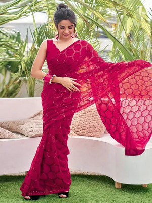 kumawat creation Embroidered Bollywood Georgette Saree(Pink)