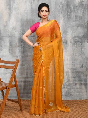 Rupeshwari Self Design Bollywood Chiffon Saree(Yellow)