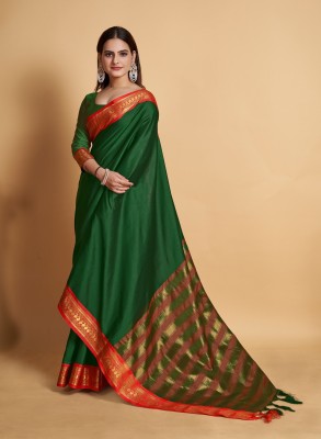 Divastri Woven Banarasi Cotton Silk Saree(Green)