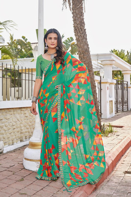 Yamidesigner Printed Bollywood Georgette Saree(Light Green)