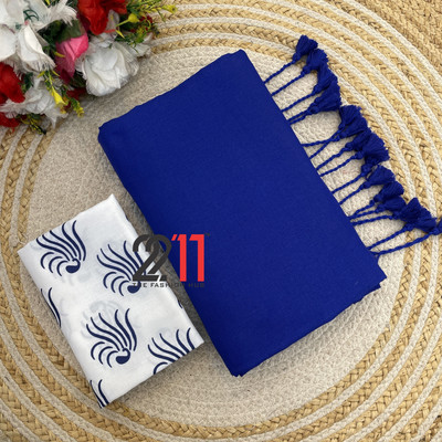 2211 THE FASHION HUB Solid/Plain Handloom Pure Cotton Saree(Blue)