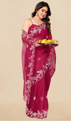 PRIVYSTORE Embroidered Bollywood Art Silk Saree(Pink)