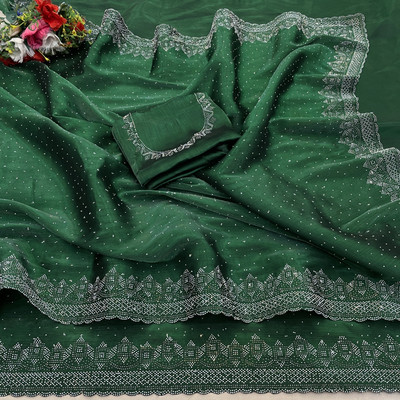 Jennyfab Embellished Bollywood Jimmy choo Saree(Green)