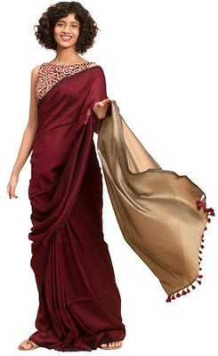 Sudipa Self Design Handloom Cotton Blend, Cotton Silk Saree(Maroon)