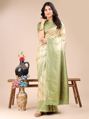 ASTITA Self Design Saree with Attached Blouse Silk Blend Saree(Cream)