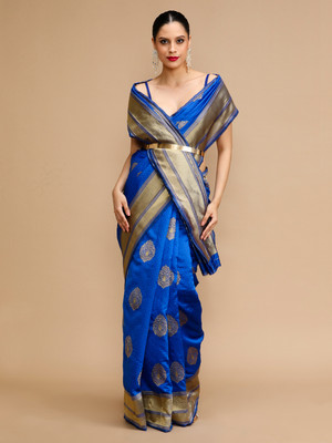 House of Pataudi Woven Banarasi Silk Blend Saree(Blue)