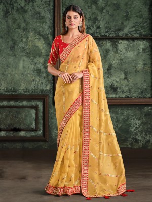 Jhilmil Fashion Embroidered Bollywood Georgette Saree(Yellow)