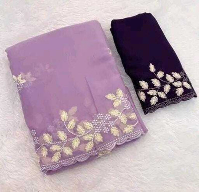 ShreeVastra Embroidered, Floral Print Bollywood Georgette Saree(Purple)