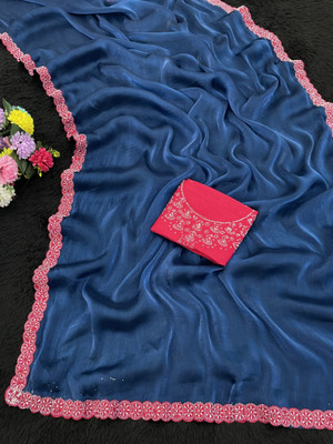 JENNYFEB Solid/Plain Bollywood Organza Saree(Dark Green)