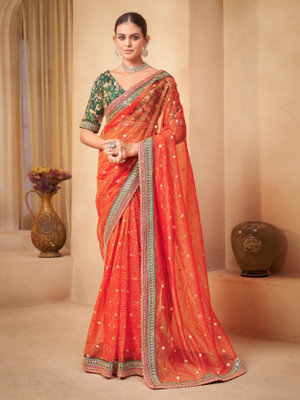 Sariya Embroidered Bollywood Net Saree(Red)