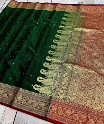 Banaras silk palace Embellished Banarasi Satin Saree(Green)