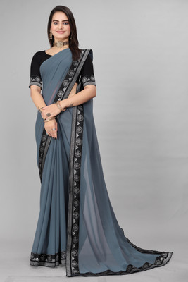Aai shree khodiyar Solid/Plain Bollywood Georgette Saree(Grey)