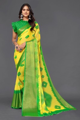 SARETRA MALL Printed Bandhani Chiffon Saree(Yellow, Green)