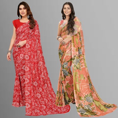 Anand Sarees Floral Print, Polka Print, Ombre, Printed Bollywood Georgette Saree(Pack of 2, Multicolor)