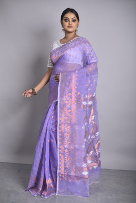 Clothika Woven Jamdani Cotton Blend Saree(Purple)