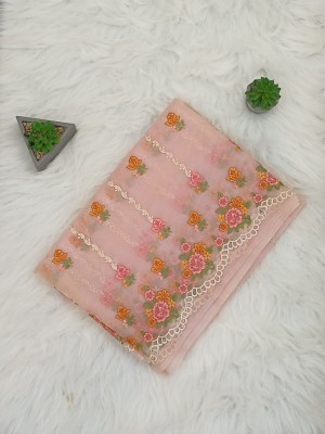 THESANGAMSILKS Floral Print Banarasi Organza Saree(Pink)