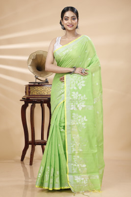GitAsit Embroidered Handloom Cotton Blend Saree(Green)