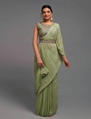 RADHEKRISHNA FASHIONABLES Self Design Bandhani Net Saree(Light Green)
