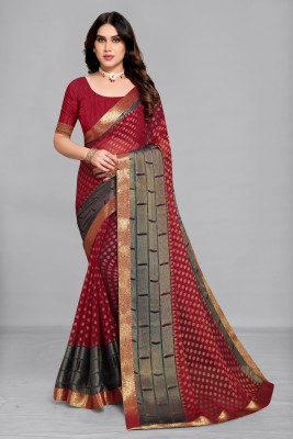 PinkEVE Printed Daily Wear Chiffon, Brasso Saree(Maroon, Blue)