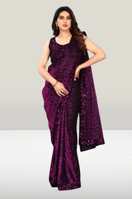 HouseOfCommon Embellished Bollywood Lycra Blend Saree(Purple)